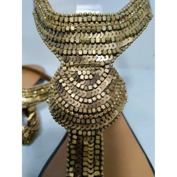 Zingara Womens Metallic Gold Sequins Open Toe Flat Sandals Size 38/7.5 - Picture 4 of 12